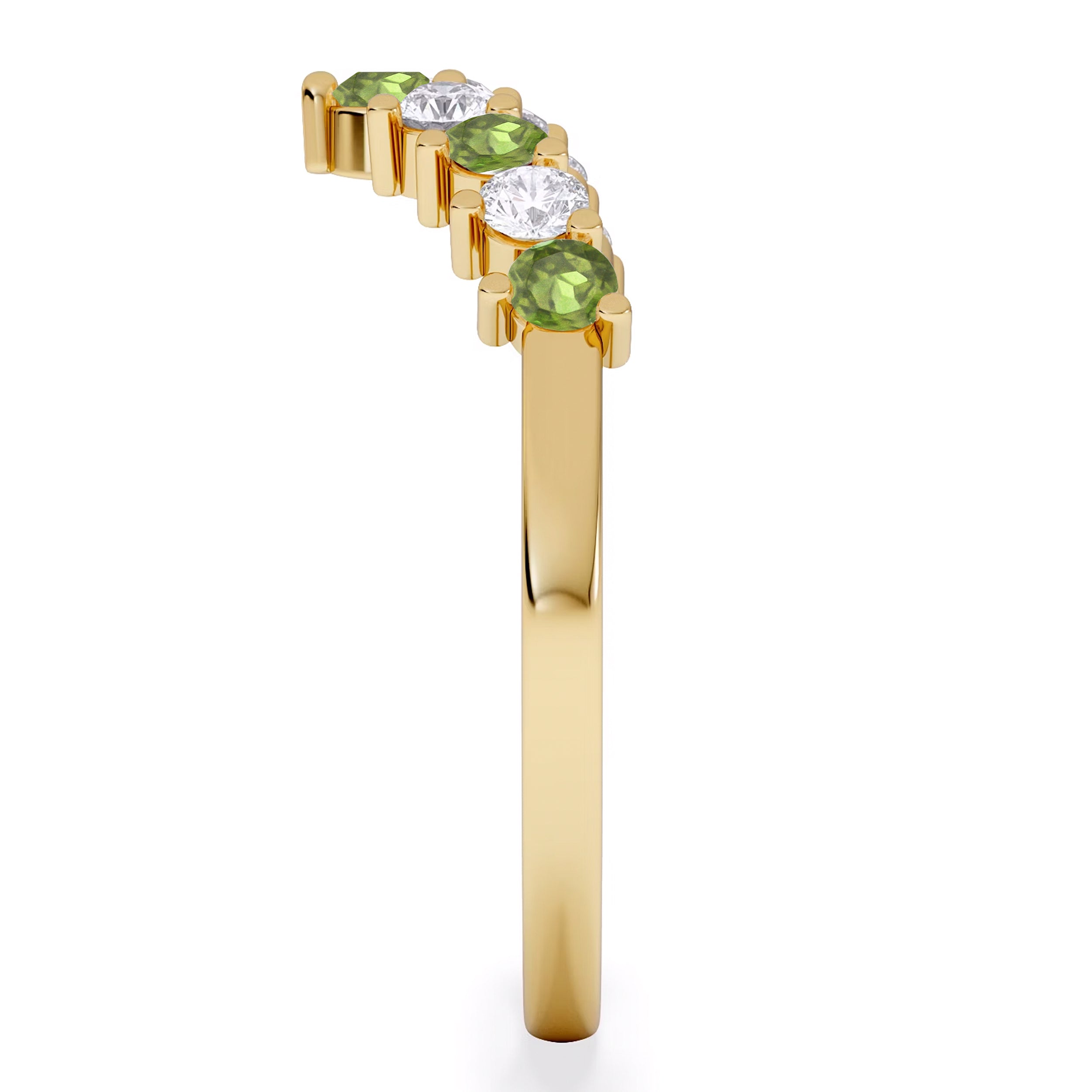 Peridot and Lab Diamond Wishbone Ring in 9K Yellow Gold